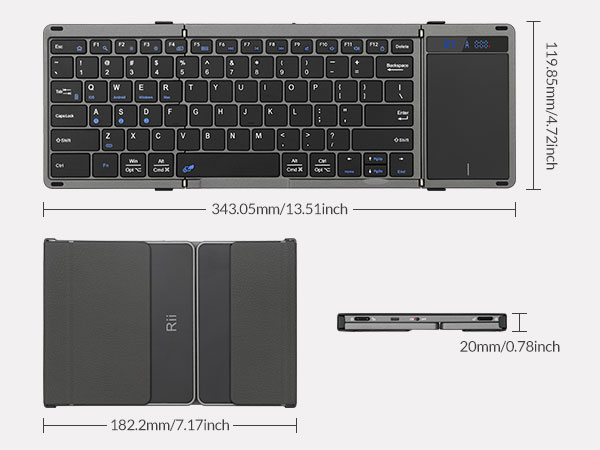 Rii Foldable Portable Bluetooth Keyboard with Touchpad