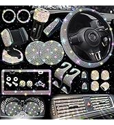 NBTEPEM 27 PCs Bling Car Accessories Set for Women, Bling Steering Wheel Covers Universal Fit 15 ...