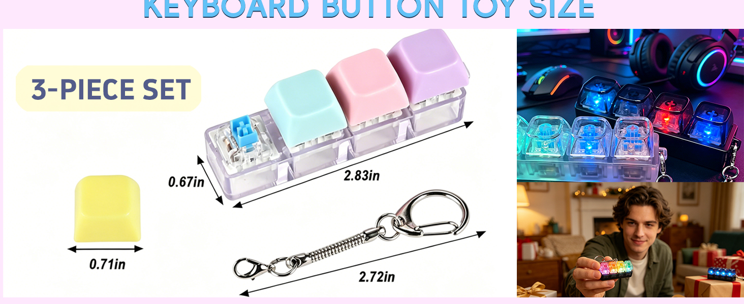3-Pack Keyboard Fidget Keychain with LED Lights