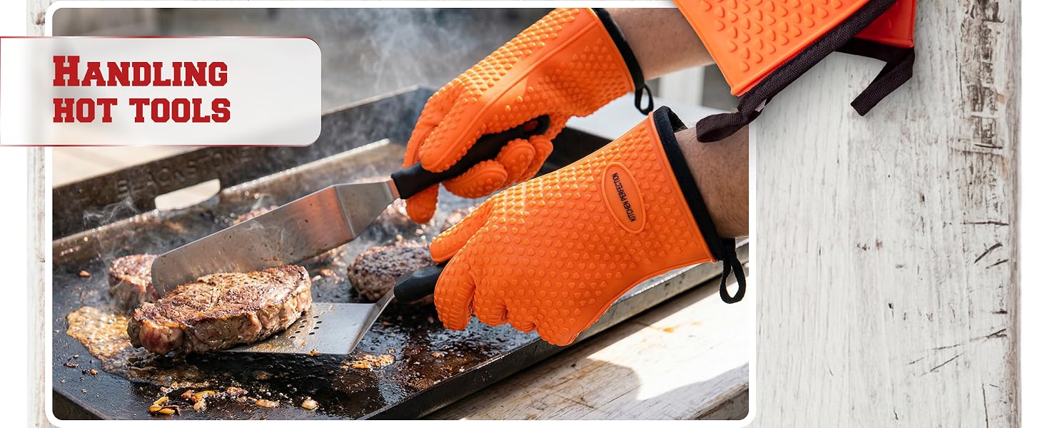 KITCHEN PERFECTION Silicone Oven &amp;amp; Griddle Gloves -Extreme Heat Resistant BBQ