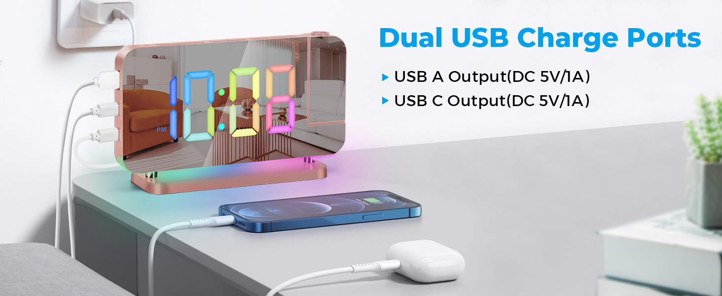 Projection Alarm Clock for Bedroom,7.4" LED Mirror Digital Clock Large Display