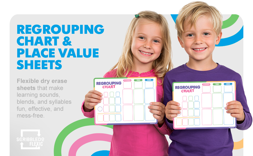 Double sided dry erase regrouping chart and place value sheets pack of 10 for classroom learning