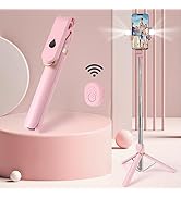 Selfie Stick with Fill Light,Extendable Selfie Stick Rugged Tripod with Wireless Remote Compatibl...