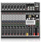Professional 8 Channel Audio Mixer with Bluetooth, XLR Inputs, 99 DSP Effects, 7-Band EQ, USB Mix...
