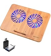 SUMISKY Laptop Stand Cooling Pad 100% Bamboo Adjustable Laptop Desk with 2 Quiet Cooling Fans Blu...