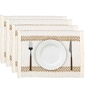 Niviy Boho Placemats Set of 4, 12x18 Inch Natural Cotton Burlap and Kitchen Woven Thanksgiving Pl...