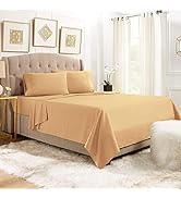 Clara Clark Premier 1800 Series 4pc Bed Sheet Set - Queen, Camel Gold, Hypoallergenic, Deep Pocket