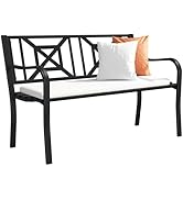 Maemttes Black Outdoor Bench, Metal Weatherproof Garden Bench Cast Iron Heavy-Duty Patio Bench wi...