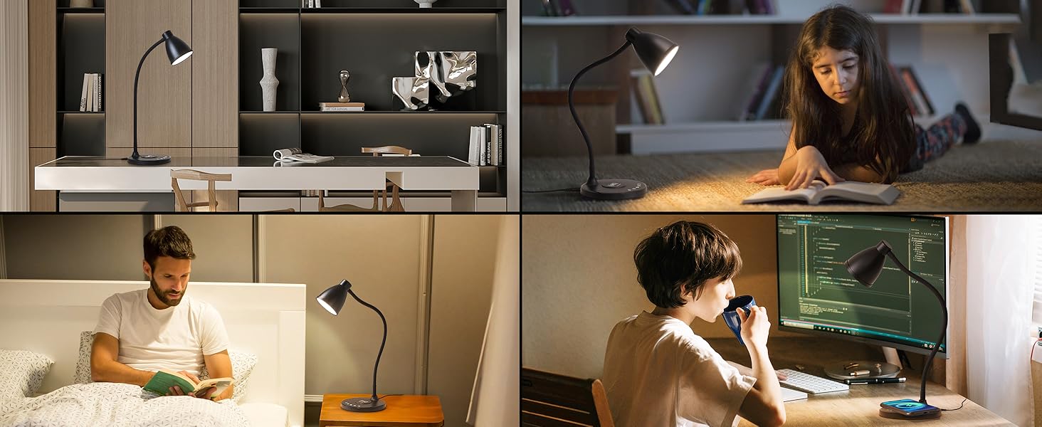Desk Lamp for Home Office LED Desk Light USB Charging Ports Bedside Table Lamp for Dorm Room