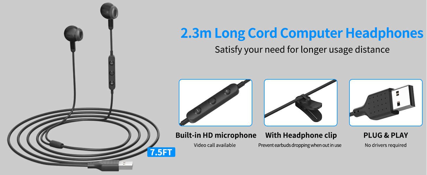 usb earbuds with microphone for pc