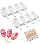 Sakolla 2 Pack 4 Cavity Mini Popsicle Silicone Molds with 50 Wooden Sticks | Food Grade Silicone,...