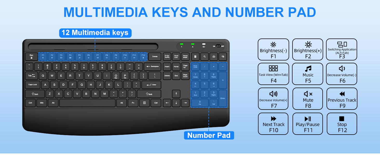Wireless Keyboard and Mouse, Comfort Ergonomic Palm Rest Keyboard Mouse Combo Phone Holder