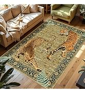 Joydeco Boho Tiger Cheetah Print 5x7 Rug for Living Room, Green Vintage Washable Dining Room Rug ...