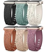 SNBLK 6 Pack Floral Engraved Bands Compatible with Apple Watch Bands for Women 40mm 41mm 42mm 38m...