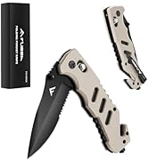 FLISSA Folding Pocket Knife with Clip, Glass Breaker and Seatbelt Cutter, Survival Knife for Emer...