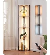 EDISHINE Floor Lamp with Shelves, 5-Tier Glass Display Shelf with Remote/Foot Control, 5CCT & Dim...