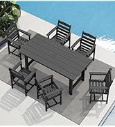 SERWALL 7-Piece Patio Dining Table Sets, Outdoor HDPE Dining Furniture Set with Umbrella Hole Cut...