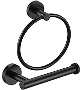 Matte Black Toilet Paper Holder and Hand Towel Ring Set 2 Pieces Bathroom Hardware Accessories Se...
