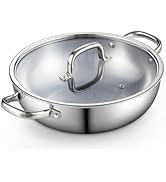 Cook N Home Stainless Steel Wok Pan with Lid, 12 inch Tri-Ply Clad Stainless Flat Bottom Wok Stir...