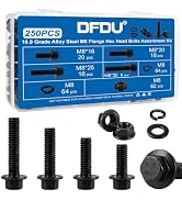 DFDU 250PCS M8 Flange Bolts and Nuts Assortment Kit, Grade 10.9 Alloy Steel | Black Zinc Plated M...