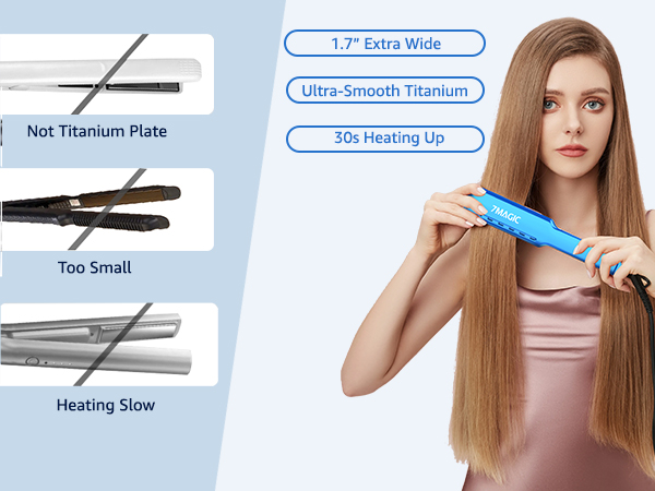 Wide Titanium Flat Iron, 30s Fast Heating Hair Straightener with Extra Wide Plate for All Hair Types