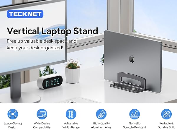 Premium Vertical Laptop Stand for Desk - Ergonomic MacBook &amp;amp; Computer Stand with Adjustable Width
