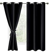 DWCN Black Blackout Curtains for Bedroom Sewn with Tiebacks - Thermal Insulated Light Blocking Gr...