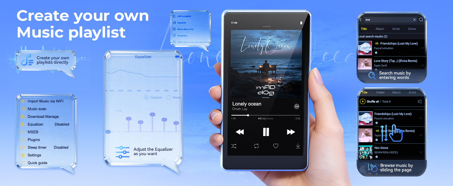MP3 Player with Bluetooth and WiFi, Android MP3 Player with Spotify, MP4 Player