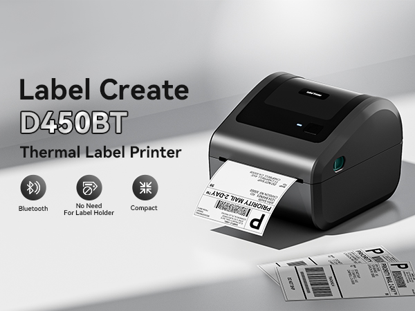 Bluetooth Shipping Label Printer, D450 Thermal Label Printer for Address Postage Small Business