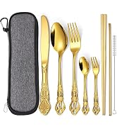 AARAINBOW 7 Pieces Stainless Steel Flatware Set Portable Reusable Cutlery Set Travel Utensils Set...