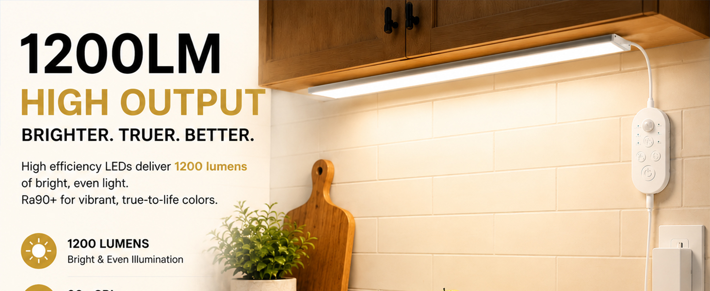 1200LM high output under cabinet light providing bright kitchen cabinet illumination