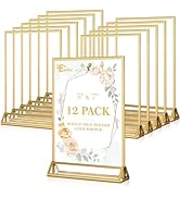 EHWINE 12 Pack Acrylic Sign Holder 5 x 7, Double Sided Gold Picture Frame Stand up Table Top Sign...
