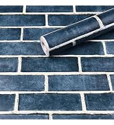 HeloHo 17.7" X 118" Blue Brick Wallpaper Peel and Stick Self-Adhesive Removable Wall Paper Brick ...