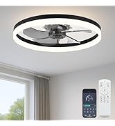 Fszdorj 20'' Ceiling Fan with Light, Upgraded Low Profile Fan, Flush Mount Ceiling Fan, 6 Speeds,...
