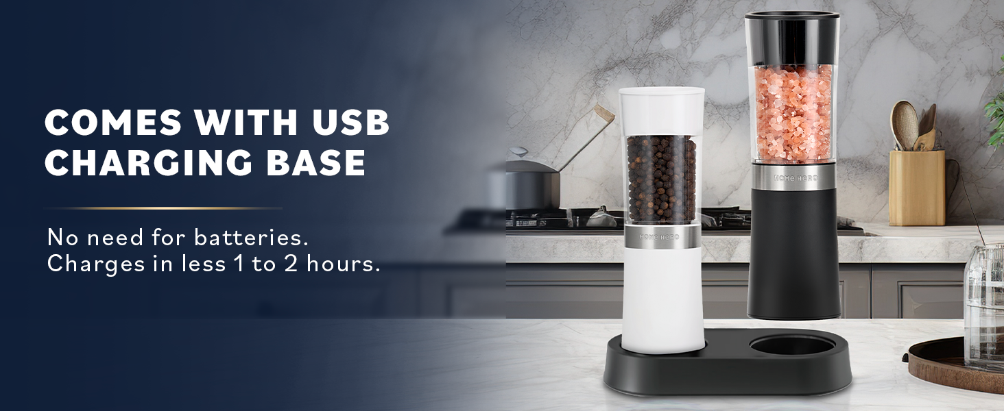 salt and pepper grinder set with charging base