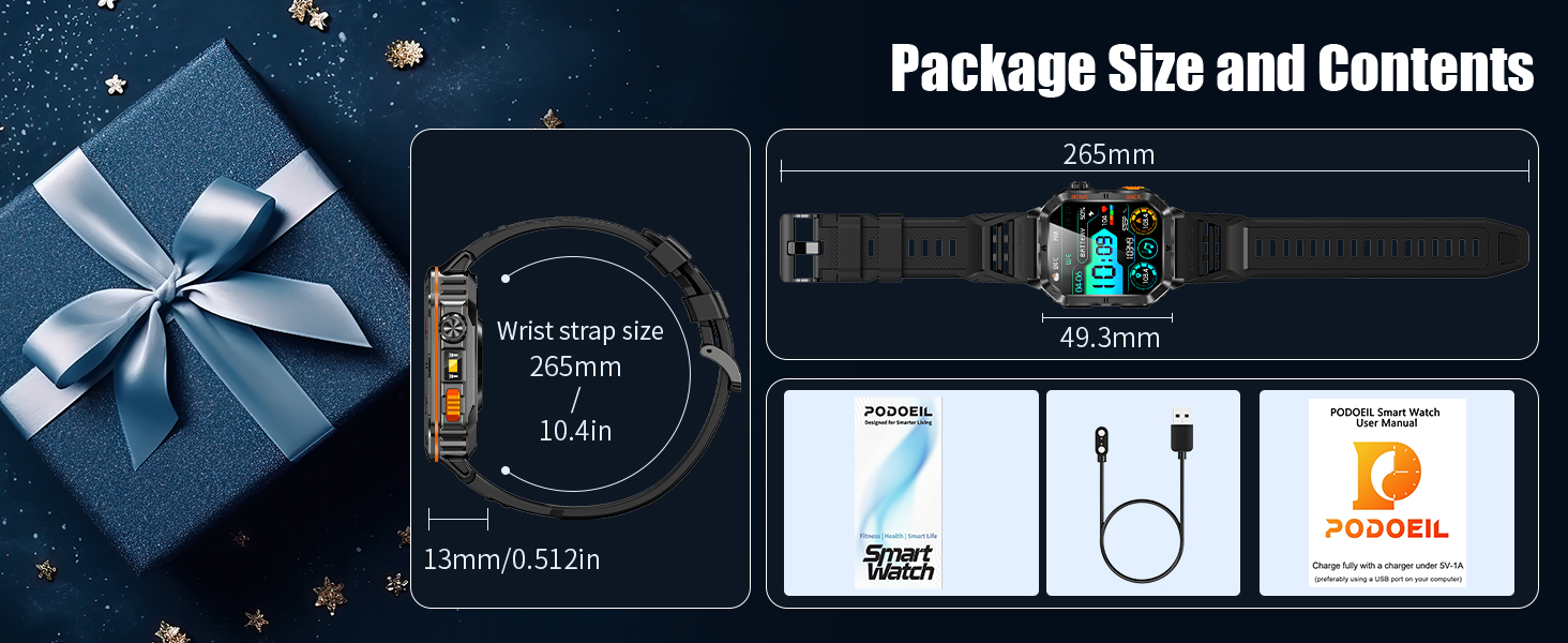 SmartWatch Size and Package Contents