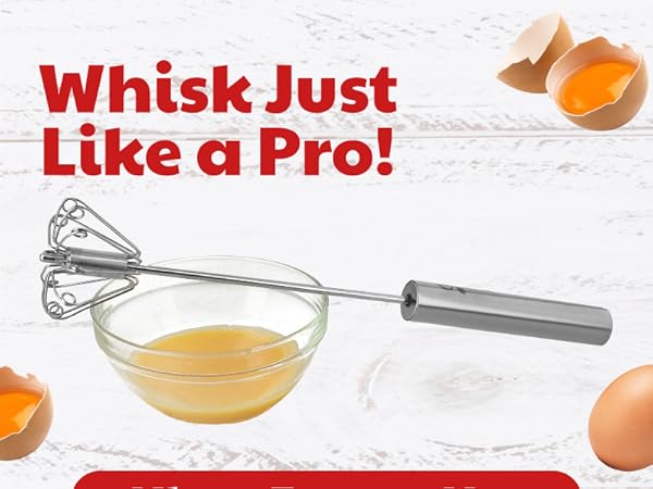 Semi-automatic whisk in use, creating foam easily and efficiently, egg beater whisk