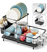 2 Tier Dish Drying Rack, Expandable Two Tier Dish Rack for Kitchen Counter, Extendable Over The S...