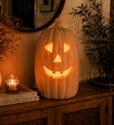 Fall Decor - Halloween Decor - Handmade Terracotta Pumpkin Jack O' Lantern with Flameless Candle ...