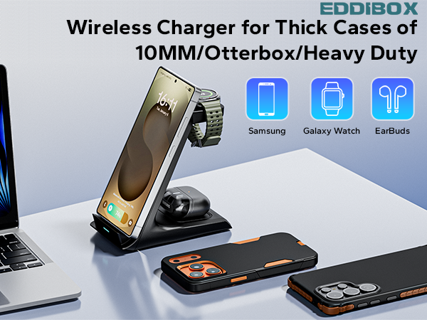3 in 1 charging station for samsung for thick cases of 10MM galaxy