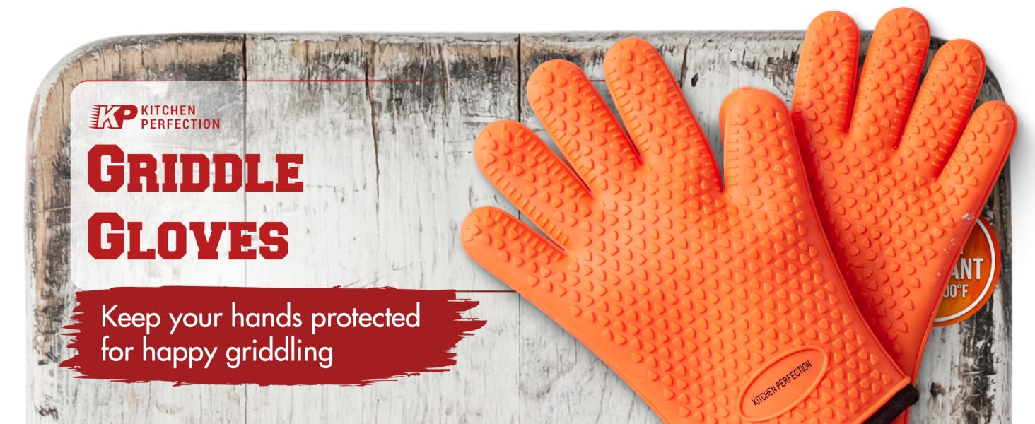 KITCHEN PERFECTION Silicone Oven &amp;amp; Griddle Gloves -Extreme Heat Resistant BBQ