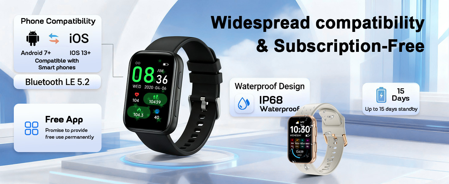 A smartwatch compatible with Android and iOS smartphones.