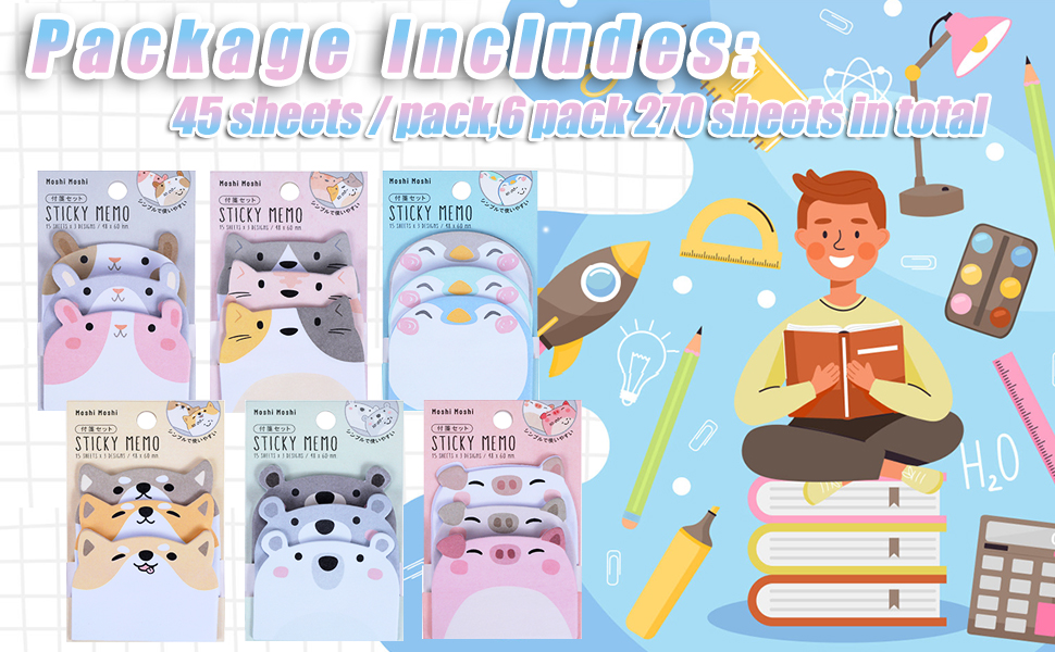 cartoon animal self-stick note