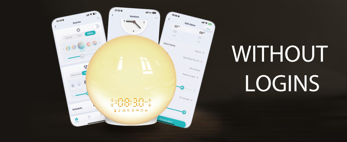 Smart Sunrise Alarm Clock with No Signup APP