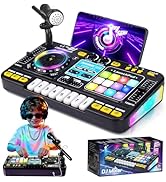Kids DJ Mixer Controller Table Musical Toy with LED Lights Sound Effect Microphone Piano DJ Mixer...