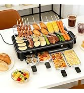 Electric Indoor Grill, 3 in 1 Smokeless Indoor Grills with Non-stick Removable Grill &amp; Griddle Pl...