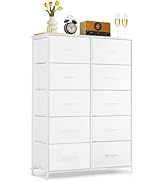 10-Drawer Dresser for Bedroom, Anti-Tip Tall Storage Organizer Chest of Drawers with Wooden Top a...