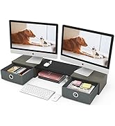 WESTREE Dual Monitor Stand Riser with Two Drawers, Extra Large Storage Monitor Stand for 2 Monito...