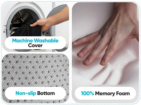 Seat cushion features removable cover and is breathable, machine washable. perfect for driving