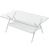 Styptika Glass Coffee Tables for Living Room, Rectangle 38'' Large Living Room Tables with Temper...